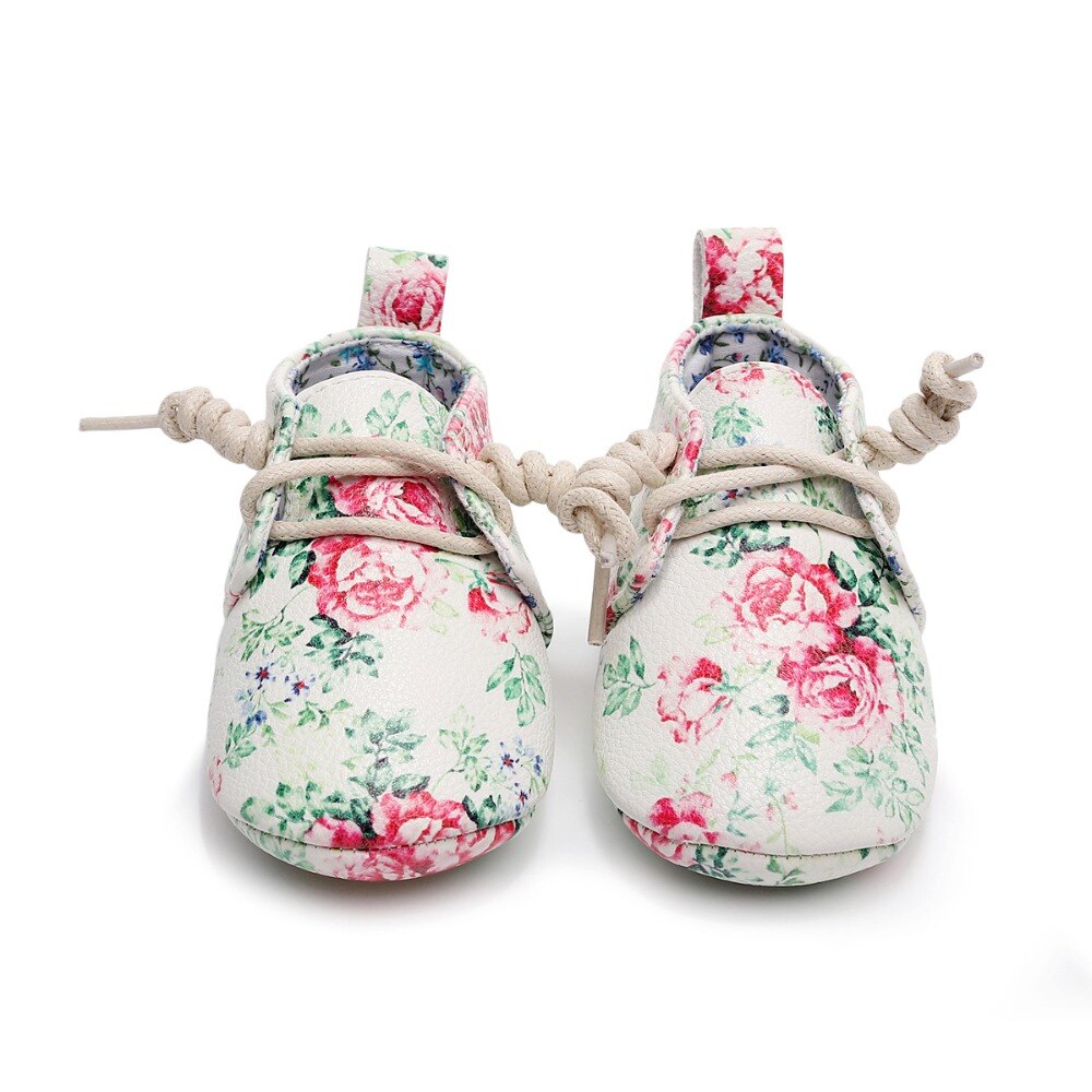 Lovely Floral Printing PU Leather Baby Girls Shoes