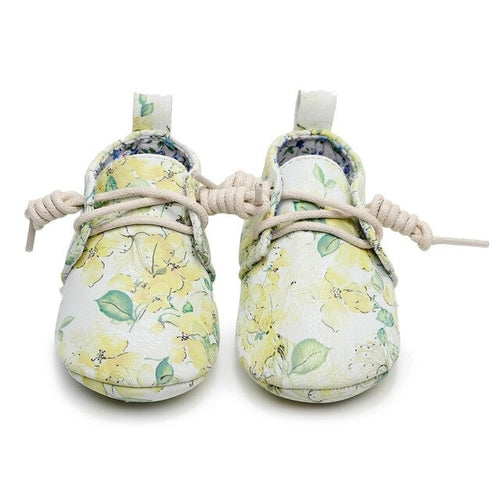 Lovely Floral Printing PU Leather Baby Girls Shoes