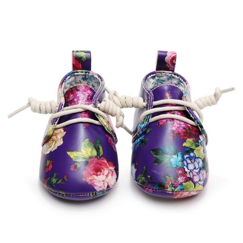 Lovely Floral Printing PU Leather Baby Girls Shoes