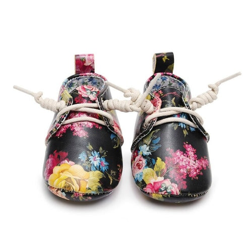 Lovely Floral Printing PU Leather Baby Girls Shoes