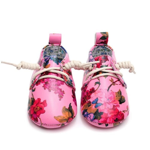 Lovely Floral Printing PU Leather Baby Girls Shoes