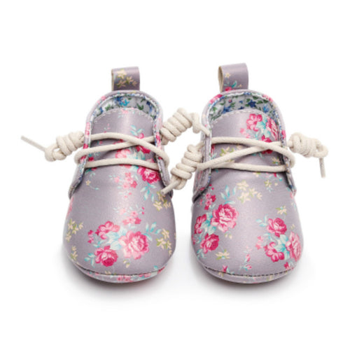 Lovely Floral Printing PU Leather Baby Girls Shoes
