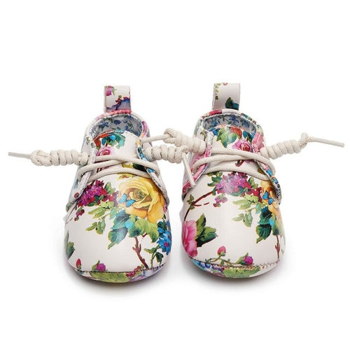 Lovely Floral Printing PU Leather Baby Girls Shoes