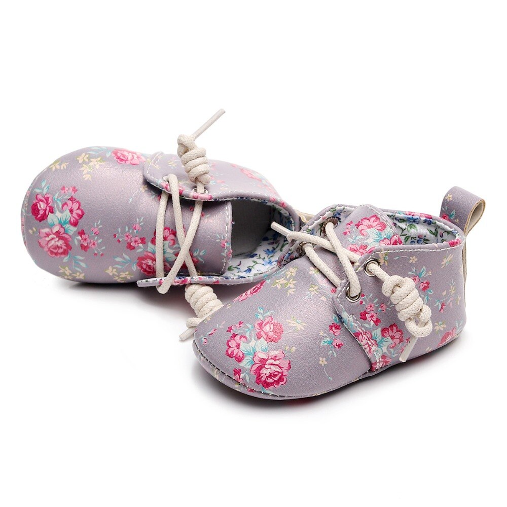 Lovely Floral Printing PU Leather Baby Girls Shoes