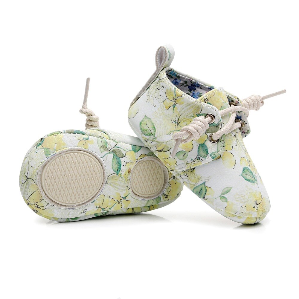 Lovely Floral Printing PU Leather Baby Girls Shoes