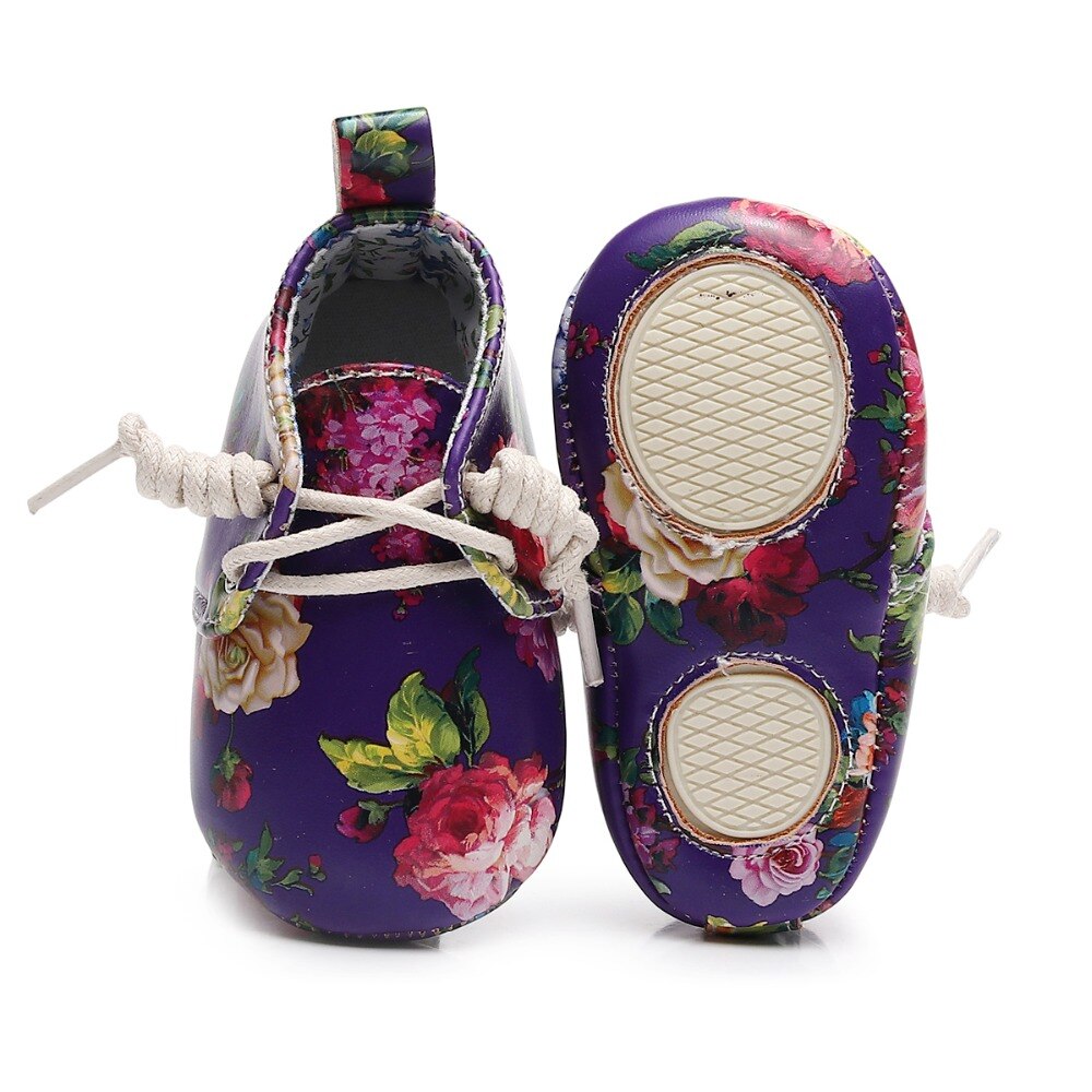 Lovely Floral Printing PU Leather Baby Girls Shoes