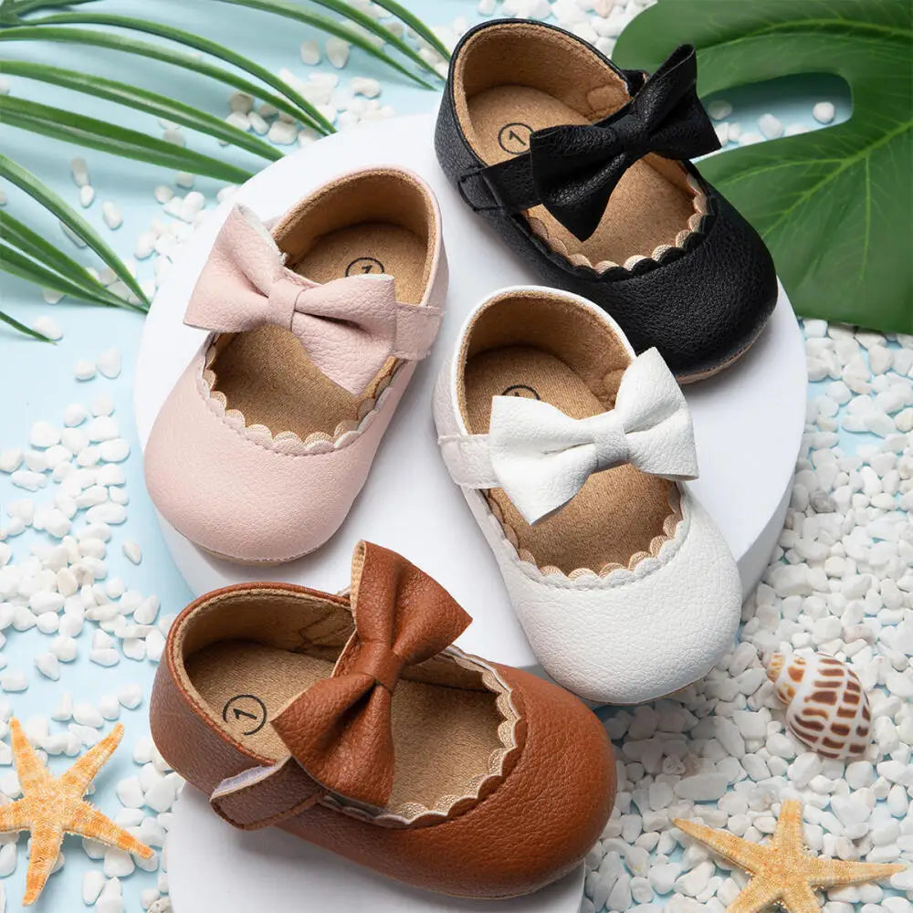 Newborn Baby Shoes Solid Color Bow