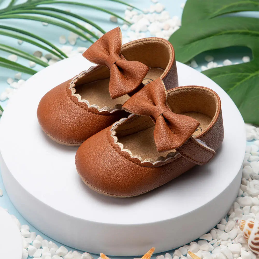 Newborn Baby Shoes Solid Color Bow