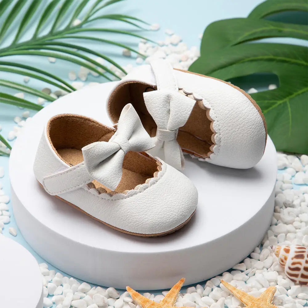 Newborn Baby Shoes Solid Color Bow