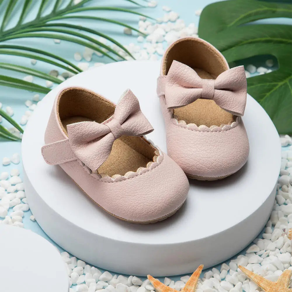 Newborn Baby Shoes Solid Color Bow