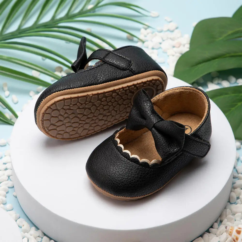 Newborn Baby Shoes Solid Color Bow