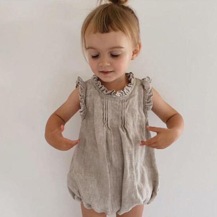 LinoNest™ – Linen Baby Romper with Soft Straps