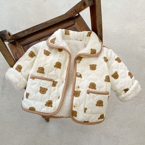 All Over Bear Graphic Quilted Warm Cotton Coat