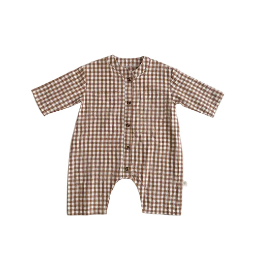 Baby Plaid Pattern Soft Cotton Casual Jumpsuit Romper
