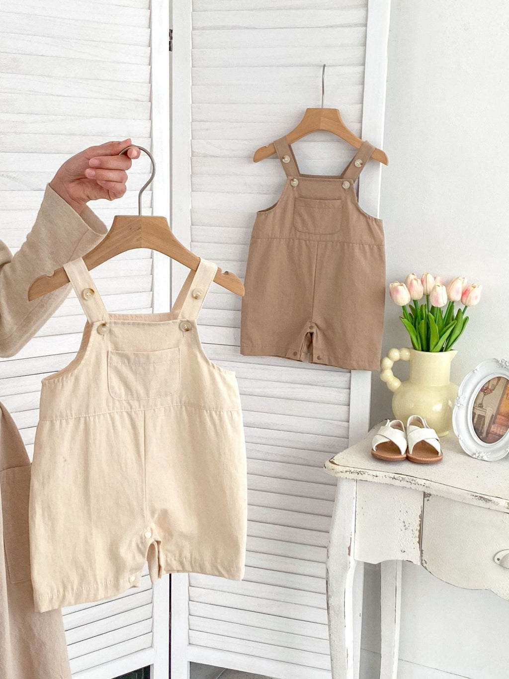Baby Kids Unisex Solid Color Cotton Overalls