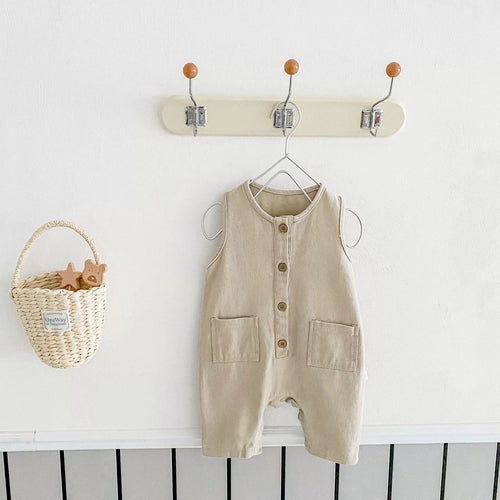 Summer Arrival Baby Unisex Solid Color Sleeveless Rompers Overalls